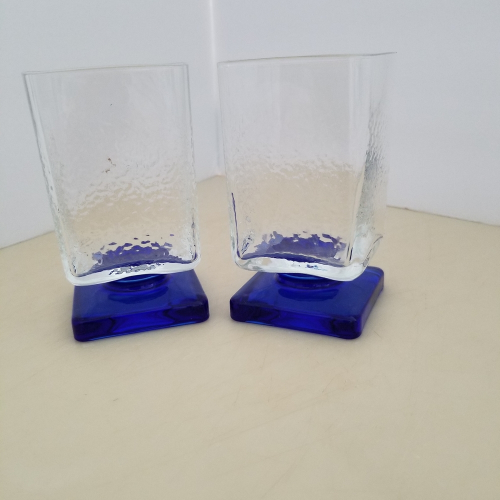Square Base Blue Glass Tumblers. Bormioli Rocco